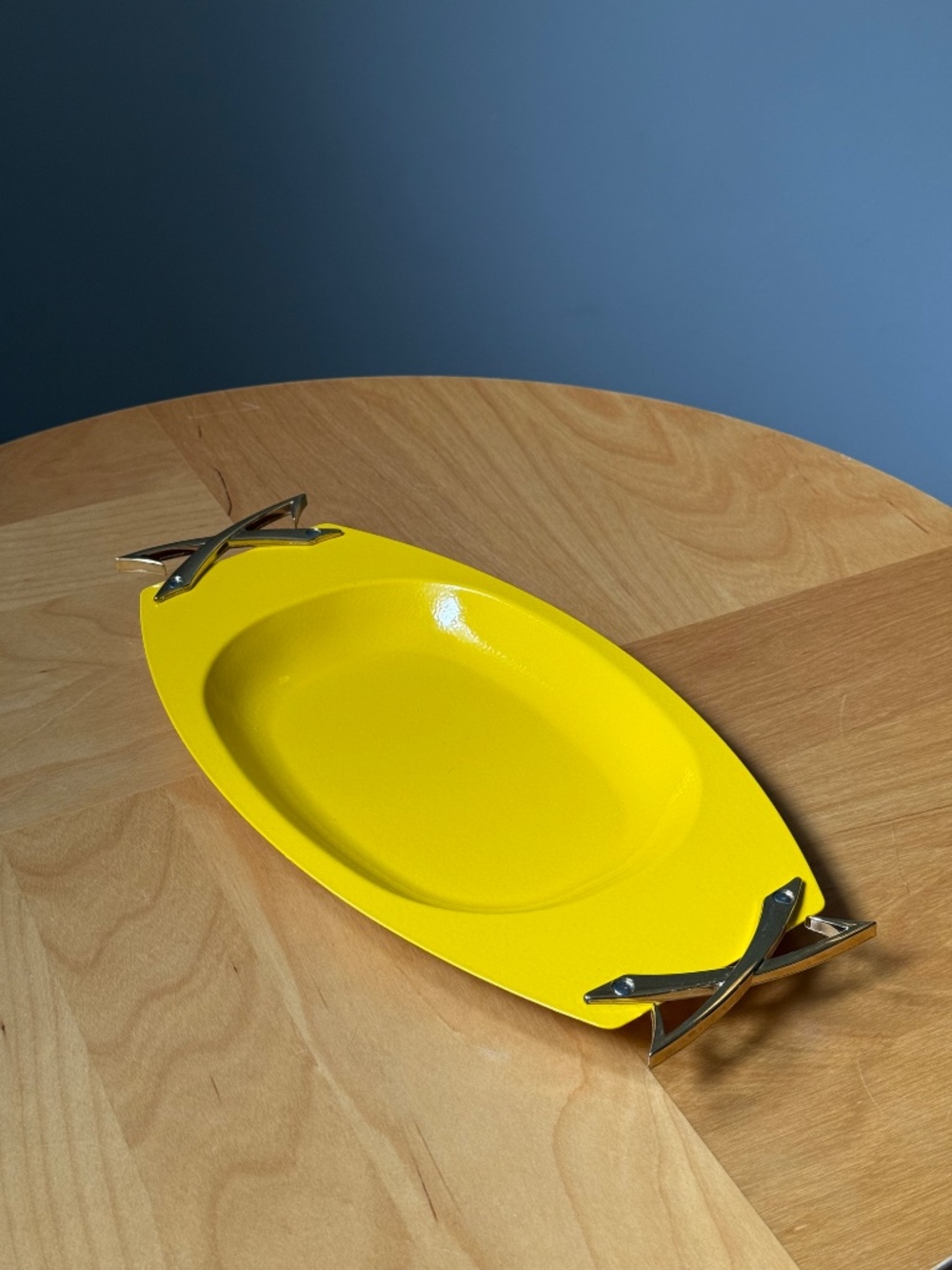 Yellow Vintage c1950s Enameled Metal Serving Tray Catch All Dish by KROMEX